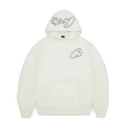 Corteiz Satin C Star Applique Hoodie Off White